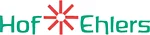 Logo mit grünem Schriftzug 'Hof Ehlers' und rotem stilisiertem Sternsymbol in der Mitte
