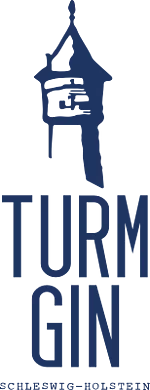 Schwarz-weiße Linienzeichnung eines Turms mit dem Schriftzug 'TURM GIN' darunter